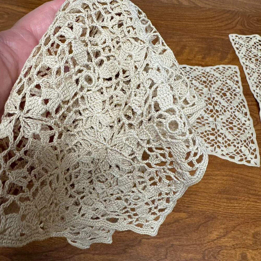 Set of 3 Vintage Crochet Doilies Beige